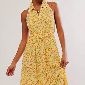 Free People NWOT Slice Of Life Lemon Sorbet Backless Midi Halter Dress Size S